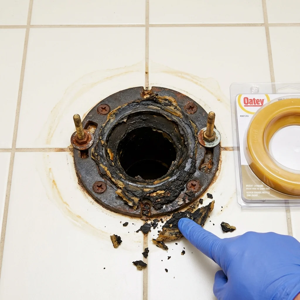 Failed wax ring showing water seepage at the base of a toilet in a Atoka, TN home