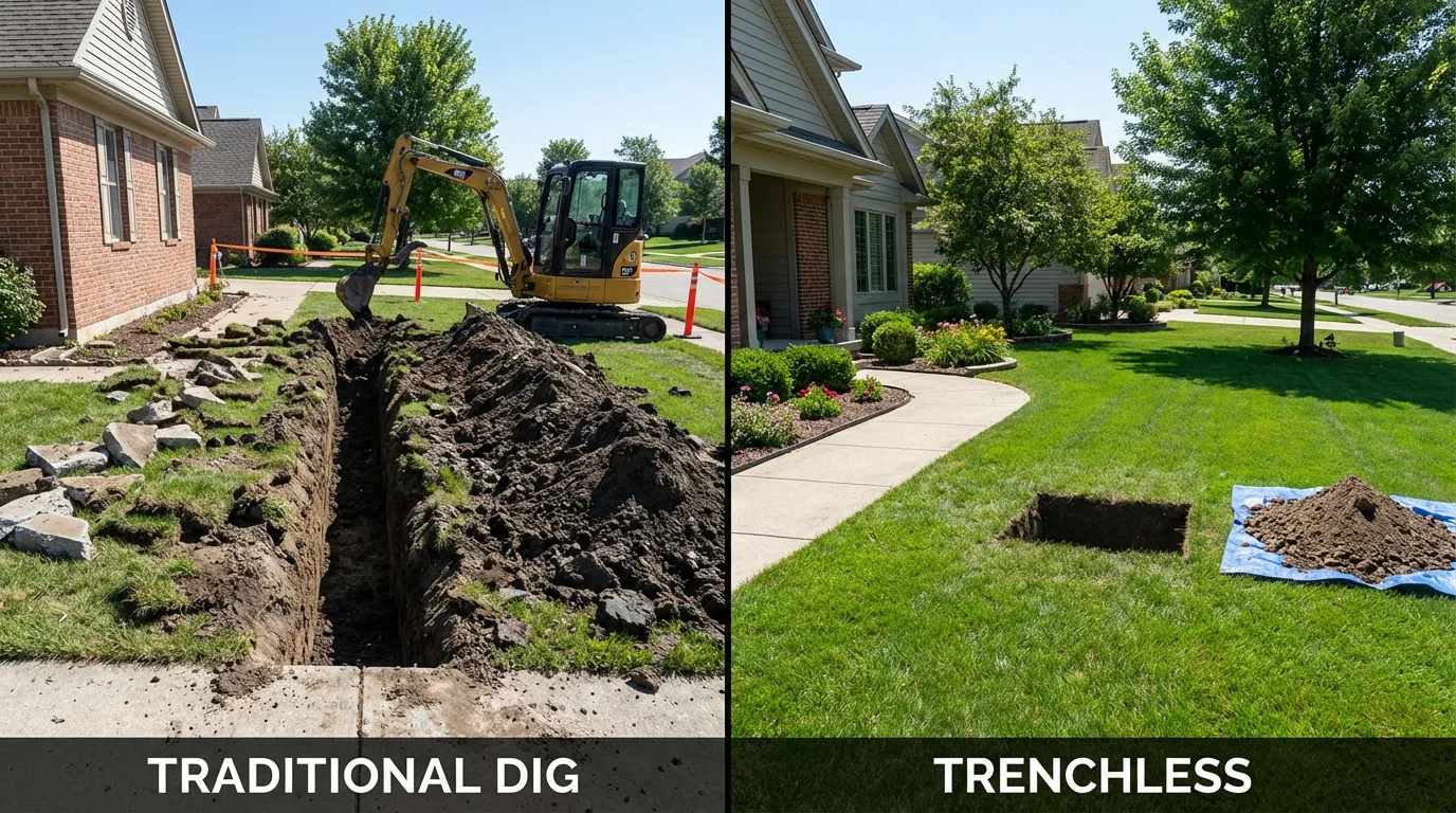 Trenchless sewer repair with minimal yard damage versus traditional excavation in Atoka, TN